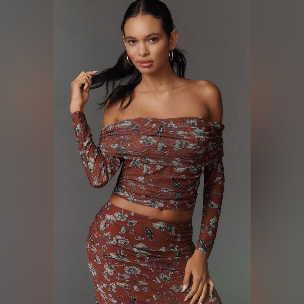 Maeve The Aleda Mesh Off-Shoulder Top